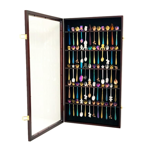 60 Spoon Rack Display Case Holder Wall Cabinet Lockable UV Protection 60 Spoon Rack Display Case Holder Wall Cabinet Lockable UV Protection